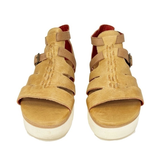 NEW Bed|Stu Ada Cage Size 10 Platform Sandal Leather Cashew Tan Flatform Bedstu - Picture 3 of 11